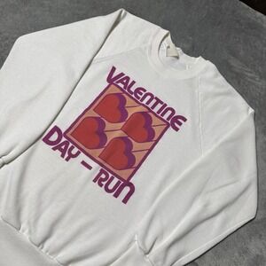 VTG 80s Anvil Tag Womens Valentines Day Run Marathon Crewneck Size Small 17x25